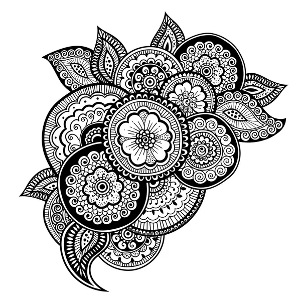 禅宗涂鸦或禅缠结的花卉图案。曼海蒂风格 — 图库矢量图片