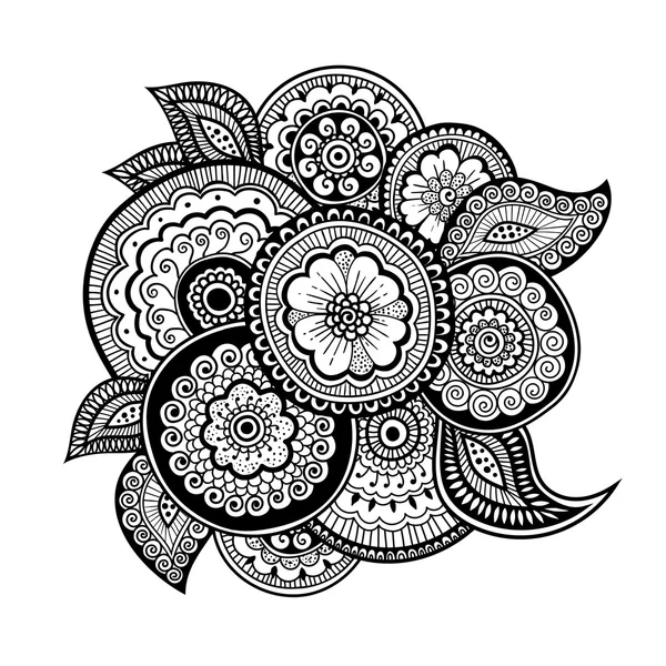 禅宗涂鸦或禅缠结的花卉图案。曼海蒂风格 — 图库矢量图片