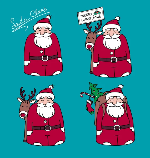 Dessin animé Père Noël avec cadeaux et rennes — Image vectorielle