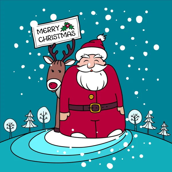 Cartão de Natal com Papai Noel, presentes e renas . — Vetor de Stock