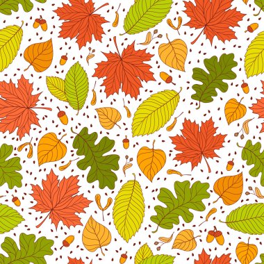 Tohum ve yaprakları ile sonbahar seamless modeli