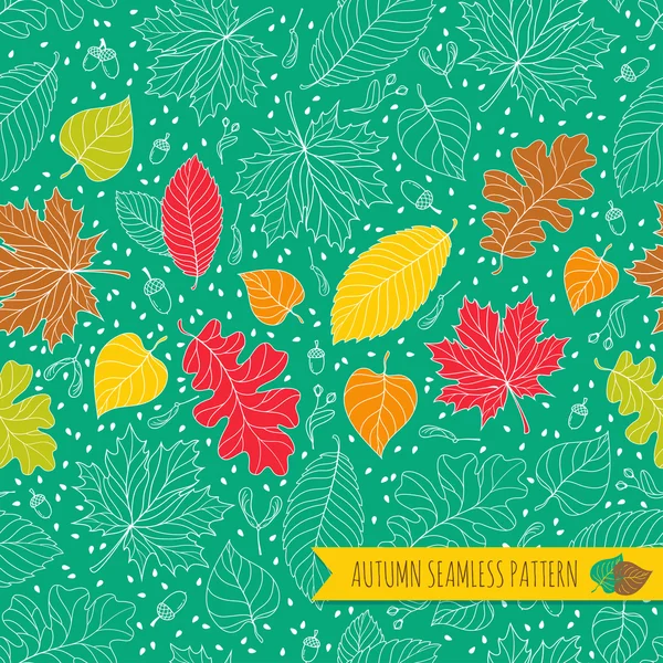 Autumn seamless pattern with seeds and leaves — Stock Vector