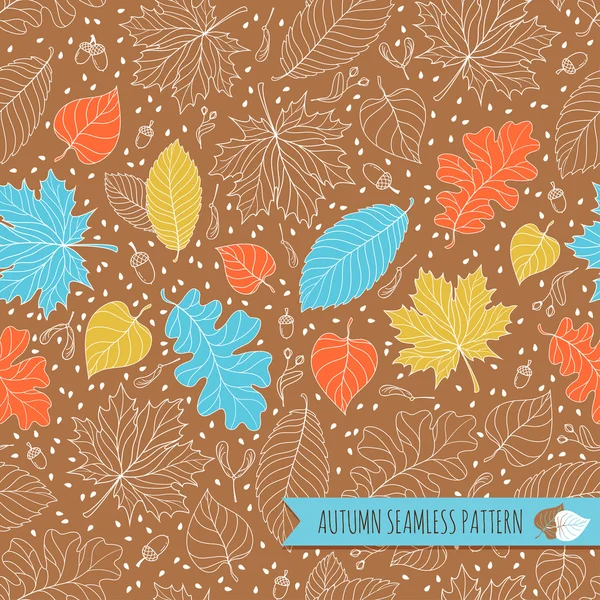 Tohum ve yaprakları ile sonbahar seamless modeli — Stok Vektör