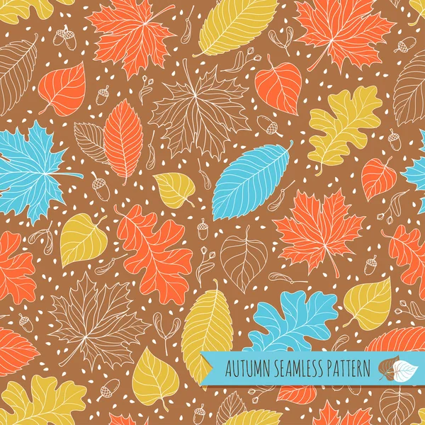 Hösten sömlösa mönster med frön och blad — Stock vektor