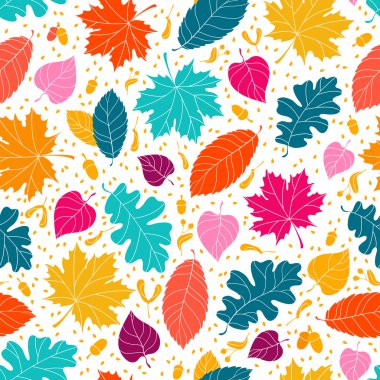 Tohum ve yaprakları ile sonbahar seamless modeli