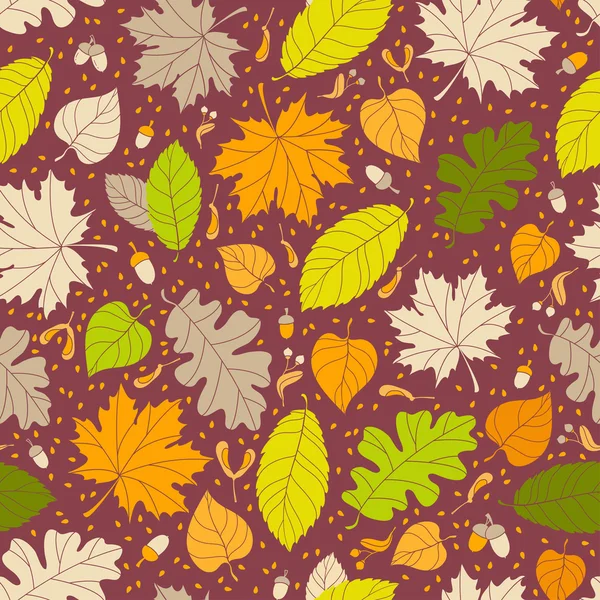 Φθινόπωρο χωρίς ραφή πρότυπο με σπόρους και φύλλα — Διανυσματικό Αρχείο