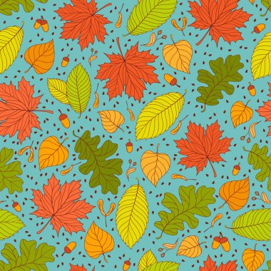 Tohum ve yaprakları ile sonbahar seamless modeli
