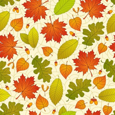 Tohum ve yaprakları ile sonbahar seamless modeli