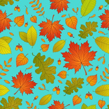 Tohum ve yaprakları ile sonbahar seamless modeli