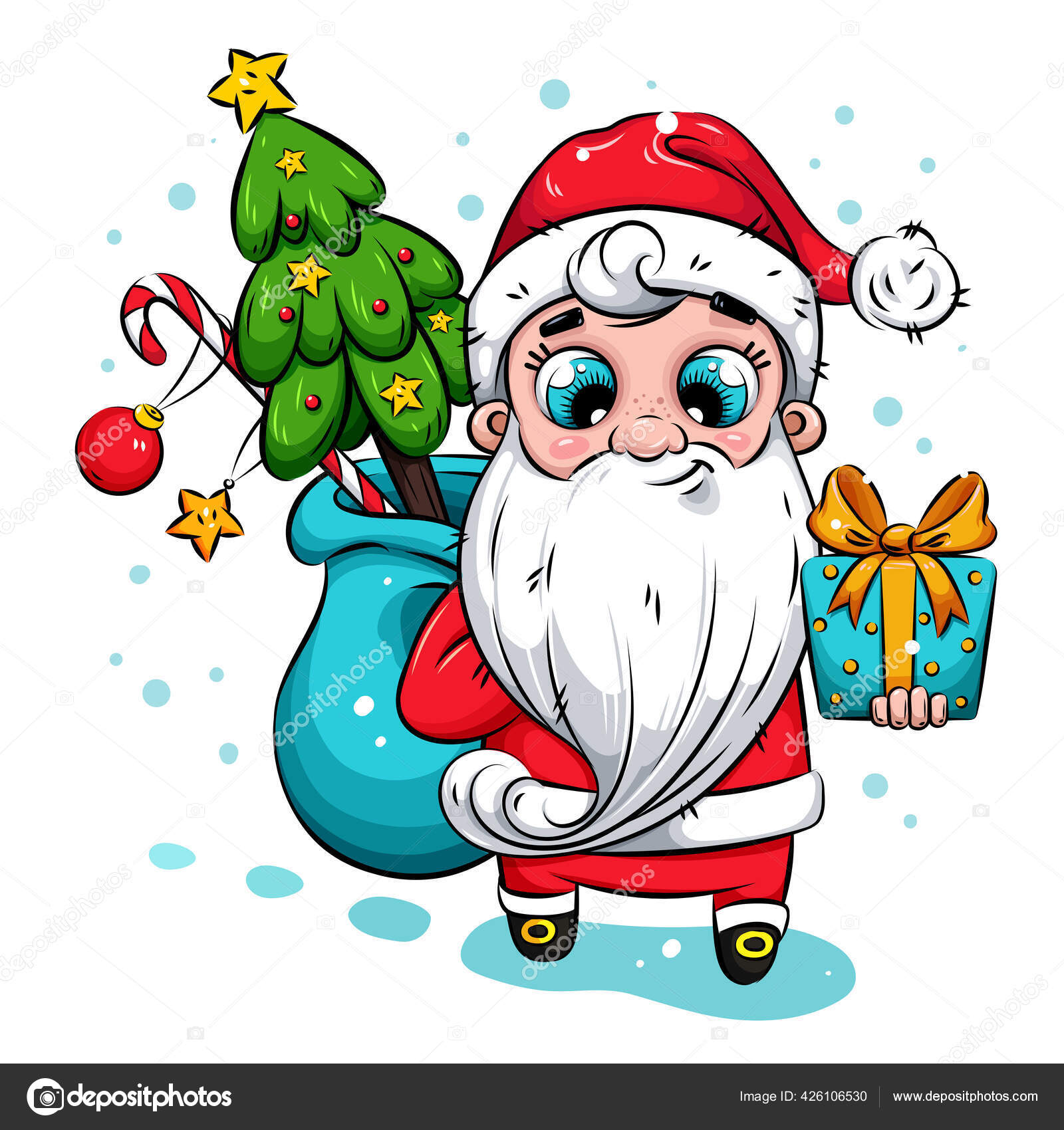 Ilustración de Santa Claus con árbol de Navidad y regalos