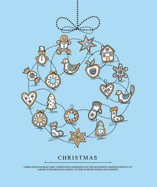 Carte de voeux avec couronne de Noël — Image vectorielle