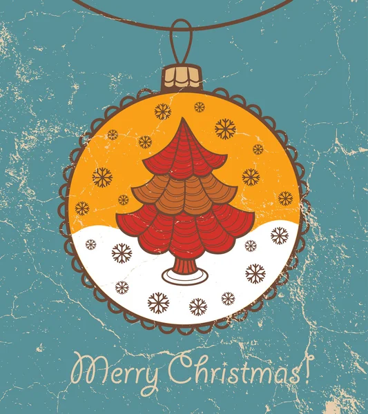 ガラス玉とクリスマス ツリーのレトロなグリーティング カード — ストックベクタ
