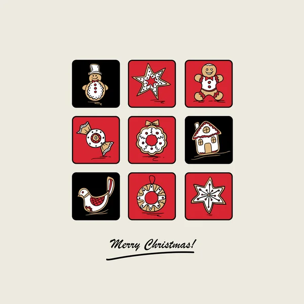 Tarjeta de felicitación con panes de jengibre de Navidad — Archivo Imágenes Vectoriales