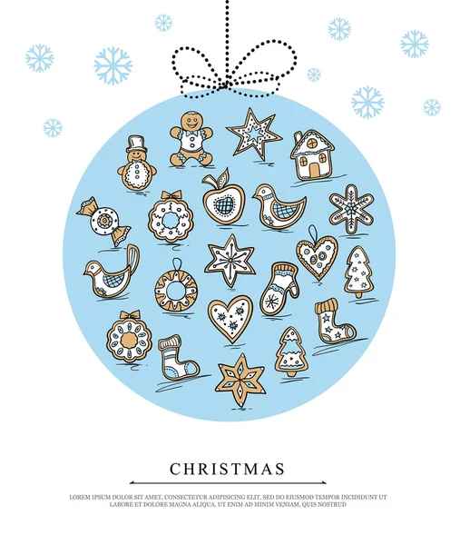 Greeting card with Christmas gingerbreads — Stock Vector