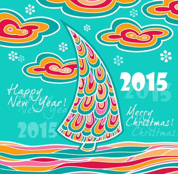 Carte de voeux du Nouvel An 2015 avec paysage de Noël — Image vectorielle