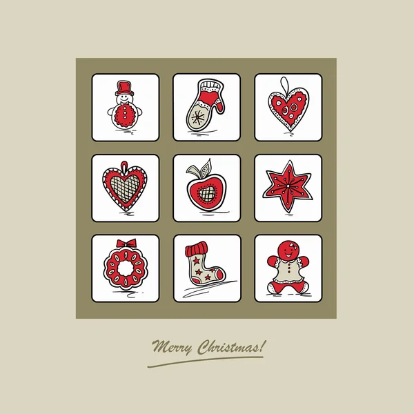 Tarjeta de felicitación con panes de jengibre de Navidad — Archivo Imágenes Vectoriales