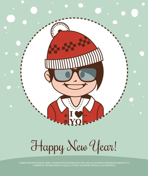 Urlaubskarte mit Hipster-Weihnachtsmann in roter Strickmütze und Brille — Stockvektor