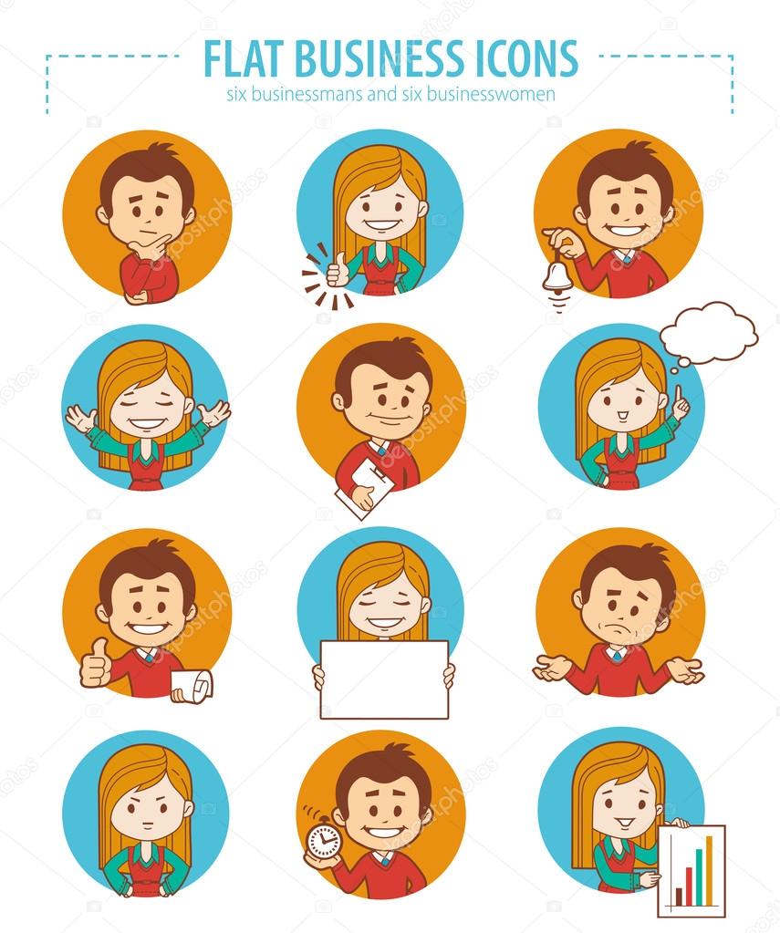 Set of flat business icons with businessmans and businesswomen