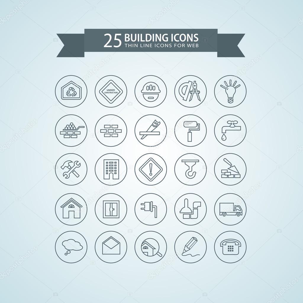 Round think line building icons