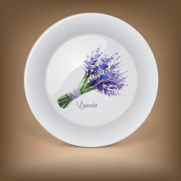 Decoratieve plaat met boeket van lavendel. — Stockvector