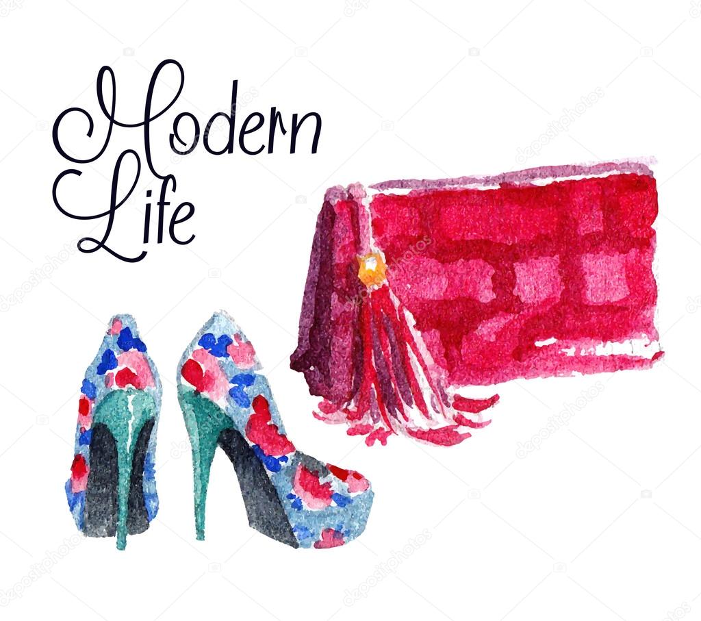 Banner with modern womens shoes and bag