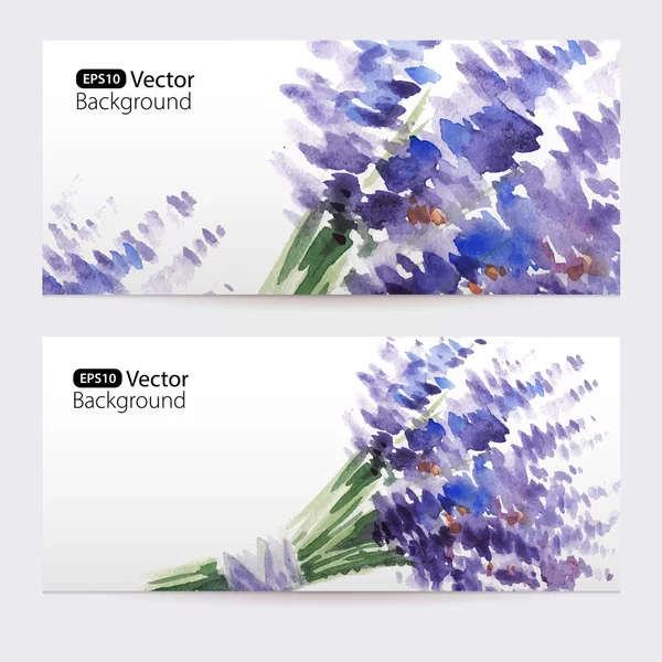 Two floral watercolor banners with bouquet of lavender — Stock Vector