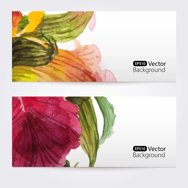 Două bannere florale de acuarelă cu flori de irisuri — Vector de stoc