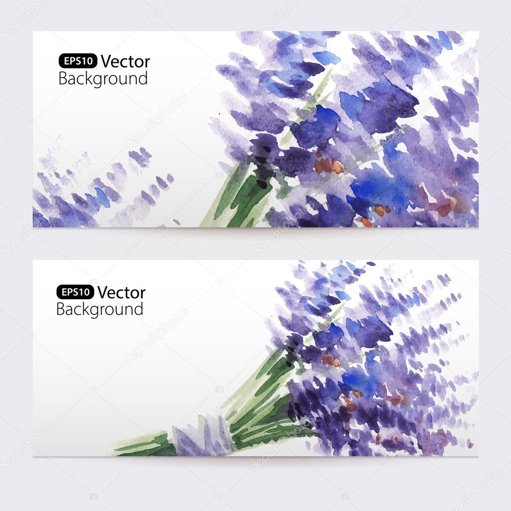 Two floral watercolor banners with bouquet of lavender