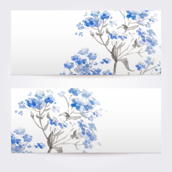 两个花卉水彩横幅束野花 — 图库矢量图片