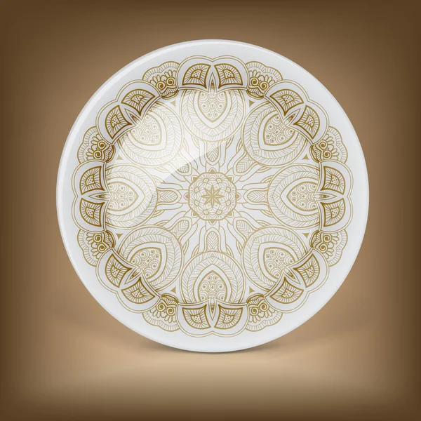 Decorative plate with floral art pattern — 图库矢量图片