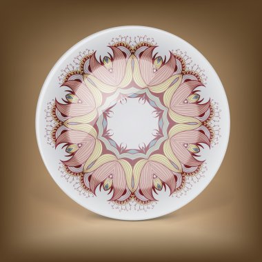 Dekoratif tabak ile oriental yuvarlak dantel modeli. 