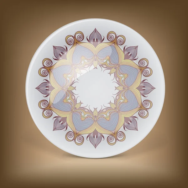 Decorative plate with oriental round lace pattern. — Stock Vector