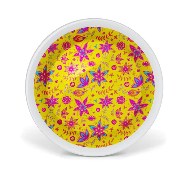 Decorative plate with floral art pattern — 图库矢量图片