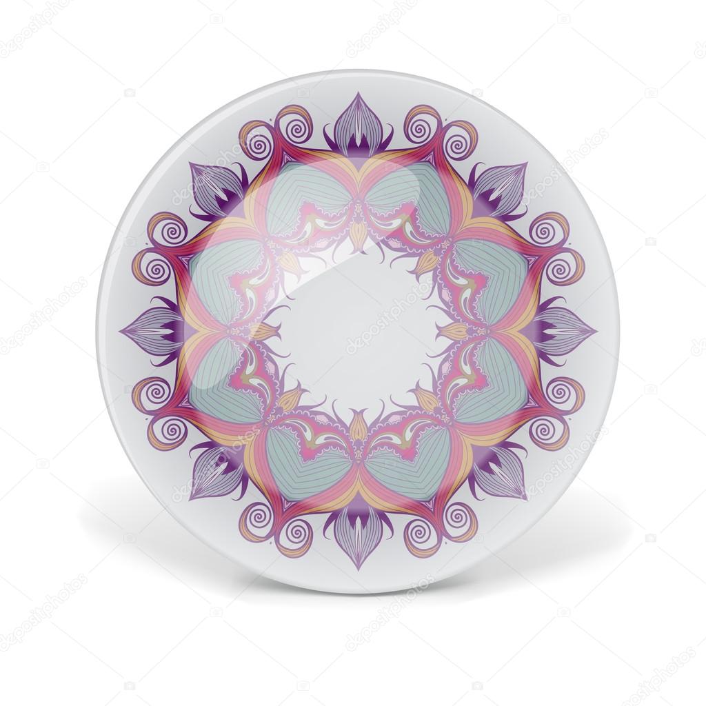 Decorative plate with oriental round lace pattern. 