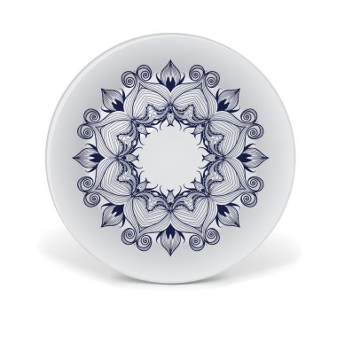 Dekoratif tabak ile oriental yuvarlak dantel modeli.