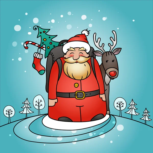 Cartão de férias com Papai Noel e paisagem de inverno — Vetor de Stock