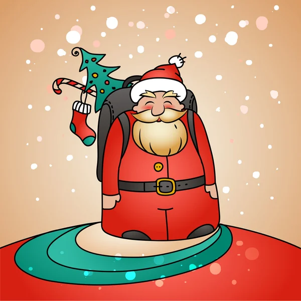 Cartão de férias com Papai Noel e paisagem de inverno — Vetor de Stock