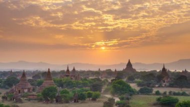 4k Timelapse bagan günbatımı, Myanmar, Tapınağı'nın