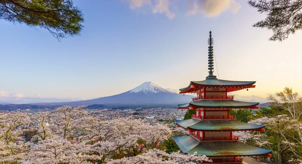 ภูเขา ฟูจิกับเจดีย์ Chureito, Fujiyoshida, ญี่ปุ่น — ภาพถ่ายสต็อก