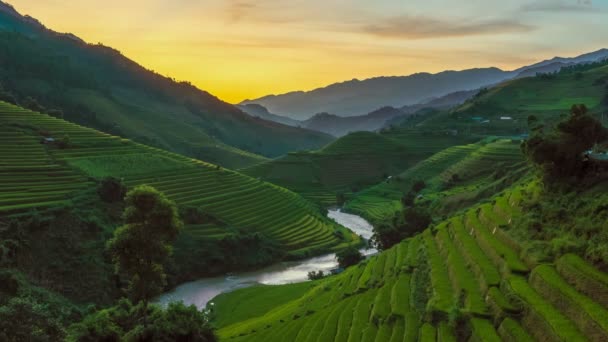 Cang Chai Yen Bai Vietnam Terrace Pirinç Tarlaları Üzerinde Sunset — Stok video