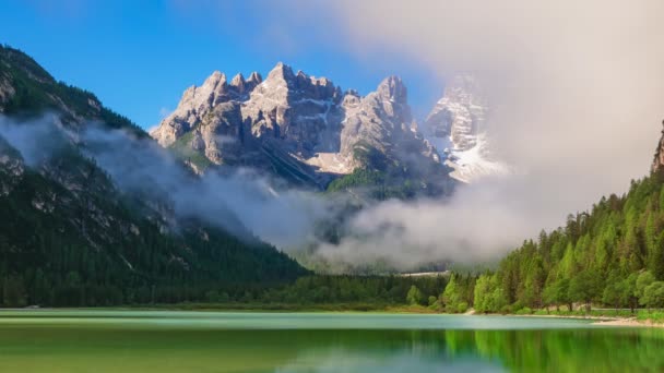 Timelapse Lago Landro Lake Dolomiterna Sydtyrolen Italien Europa — Stockvideo