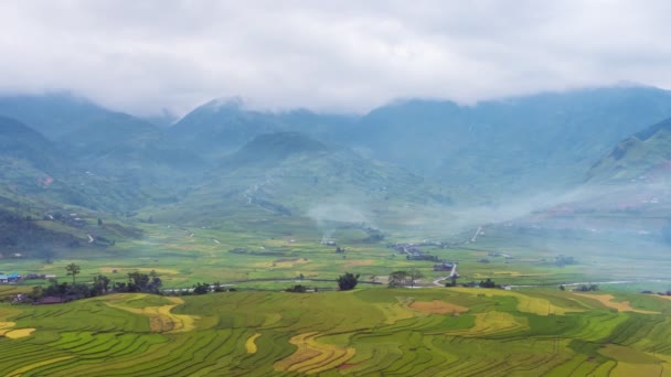 Timelapse Nube Sobre Campos Arroz Terrazas Cang Chai Yen Bai — Vídeo de stock