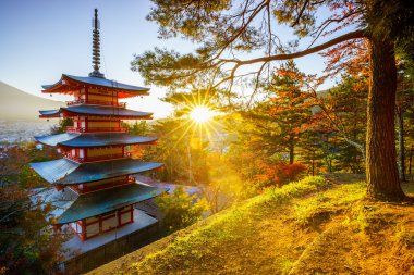 Mt. Fuji ile Chureito Pagoda, Fujiyoshida, Japonya
