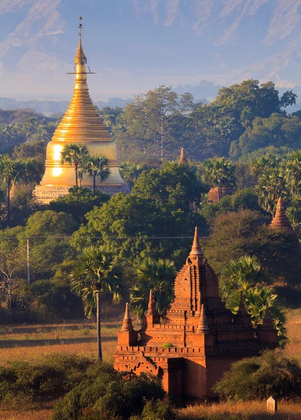 Templen i bagan vid solnedgången, bagan, myanmar — Stockfoto