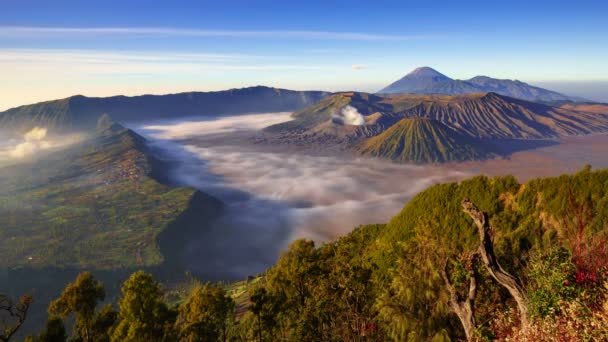 サンライズ、東ジャワ、インドネシアで 4 k タイムラプスのブロモ火山 — ストック動画