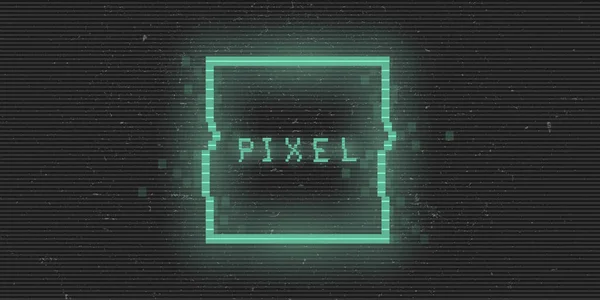 Retrofuturisztikus cyberpunk pixel téglalap. Zöld ragyogó digitális négyzet. 8 bites téglalap alakú. Háttér design promóciós elektronikus zenei események, címek, web, bannerek. Vektor — Stock Vector