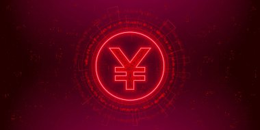 Soyut HUD teknolojisi arka planında Çin Yuan dijital para birimi işareti. Gelecekteki yüksek teknolojili dijital para. Geleceğin elektronik ekonomisi. Vektör