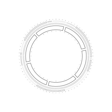 HUD dairesel bilgi elemanları. Fütüristik kullanıcı arayüzü HUD, GUI için bilim kurgu yuvarlak baş görünümü. Teknik ve bilim teması. Vektör