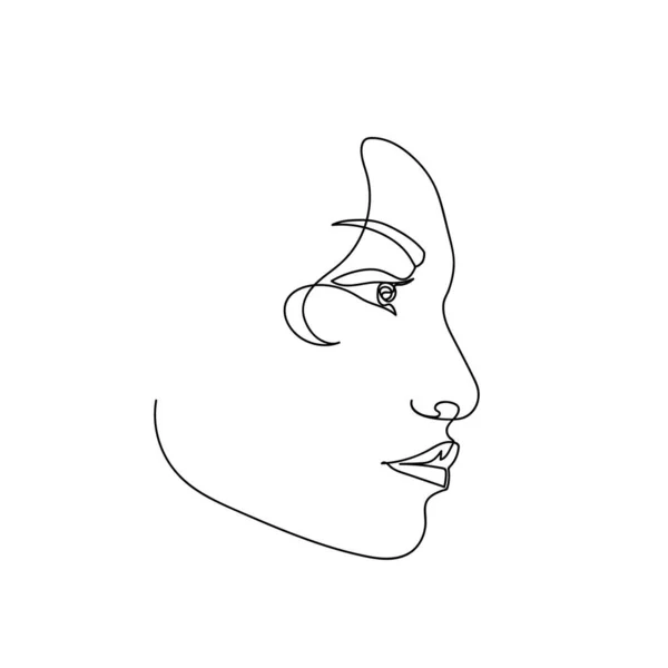 Portrait féminin abstrait en ligne continue. Femme célibataire visage isolé sur fond blanc. Concept de beauté de mode de femme. Conception pour l'entreprise modèle, t-shirt, logo, icône. Vecteur — Image vectorielle