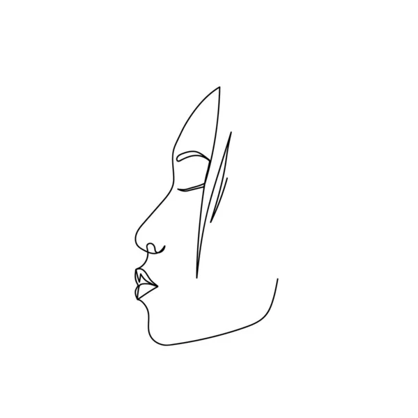 Continu Aziatisch vrouwelijk abstract portret. Enkele lijn vrouw gezicht met gesloten ogen geïsoleerd op witte achtergrond. Vrouw Design voor modelbedrijf, t-shirt, logo, icoon. Vector — Stockvector